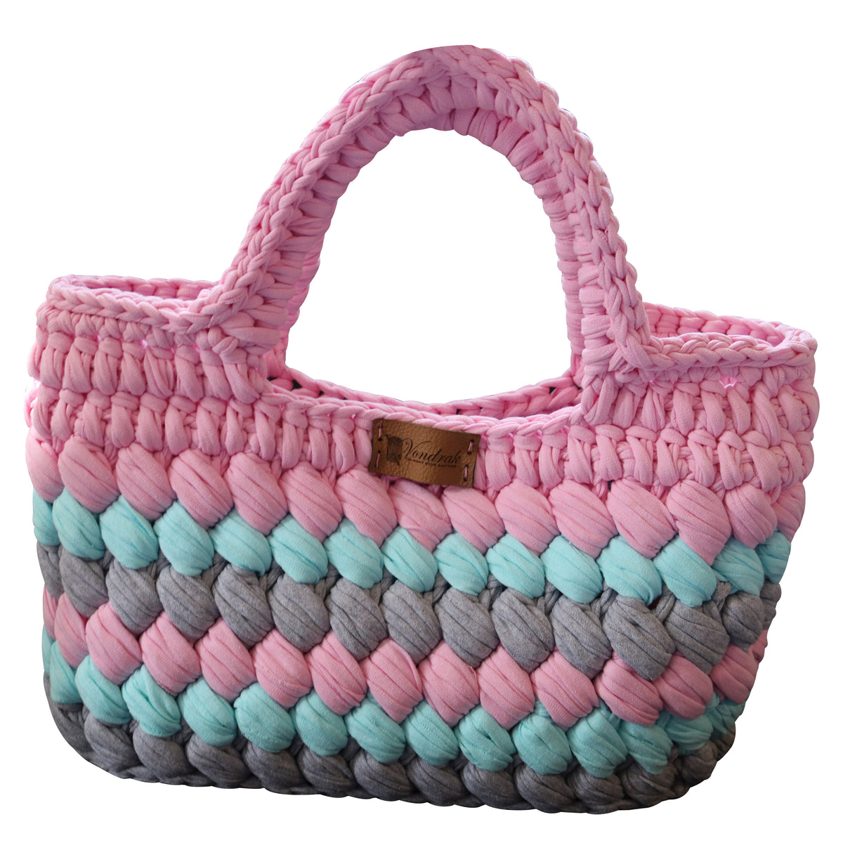 Crocheted Tshirt Yarn Bag - Puffed Pastels