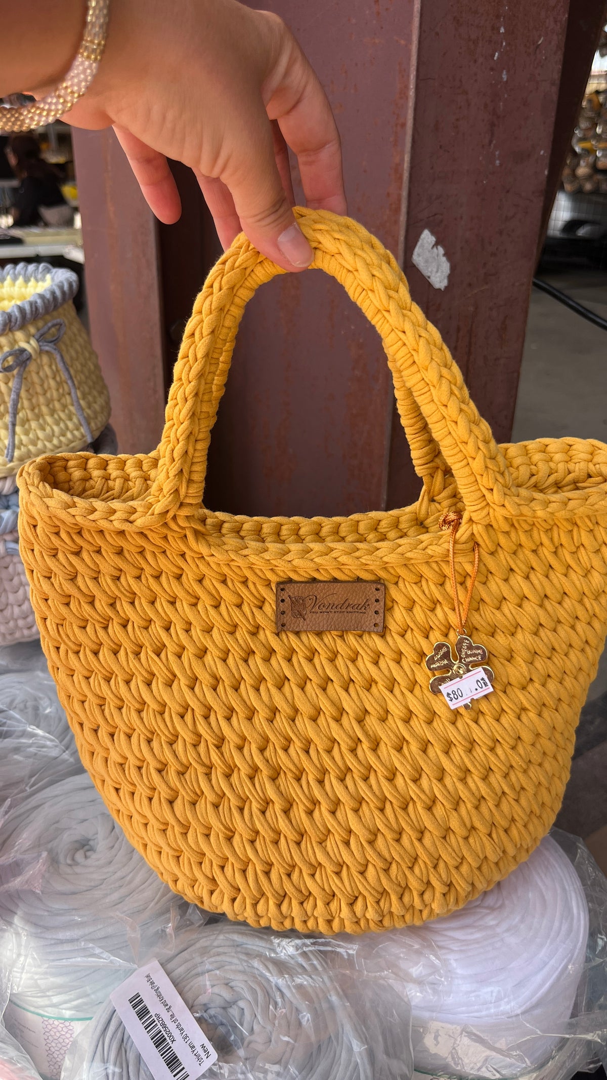 Leaning Tshirt yarn Handbag Mustard