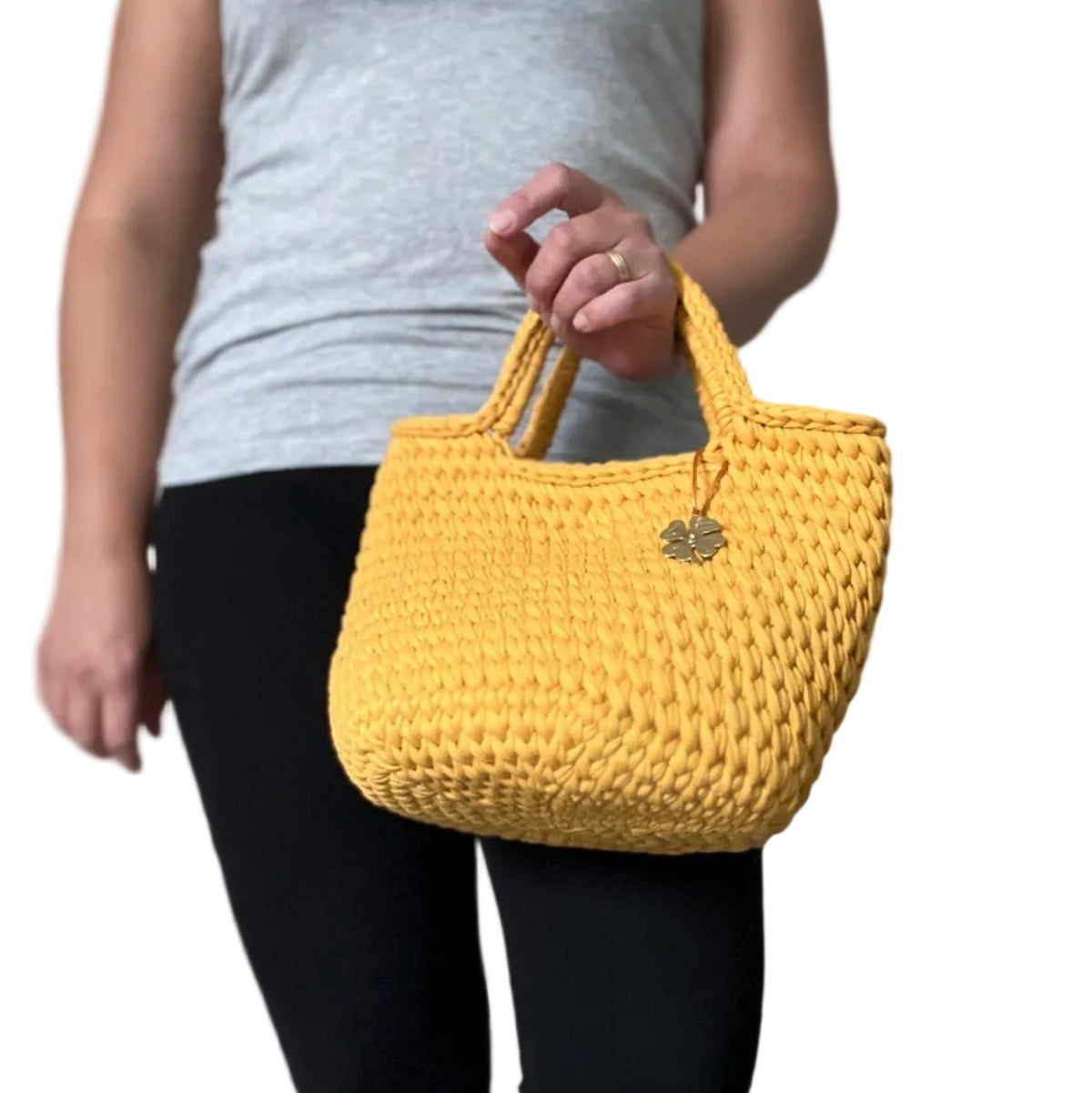 Leaning Tshirt yarn Handbag Mustard